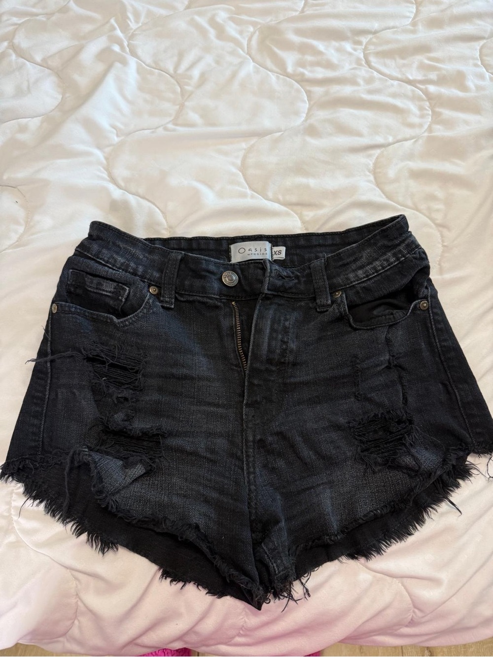 Oasis Black Distressed High-Rise Denim Shorts